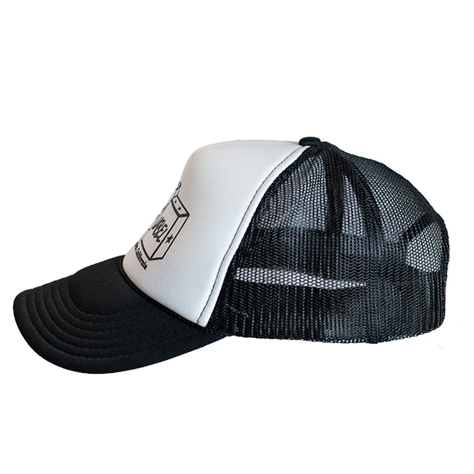 White Panel Black Logo Trucker Hat